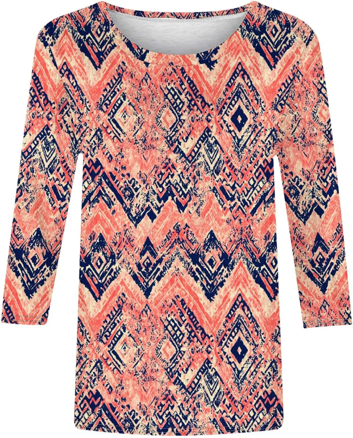 Boho Outfits for Women Bohemian Floral Print 3/4 Sleeves Tunic Tops Shirt Floral Print Crewneck Blouses
