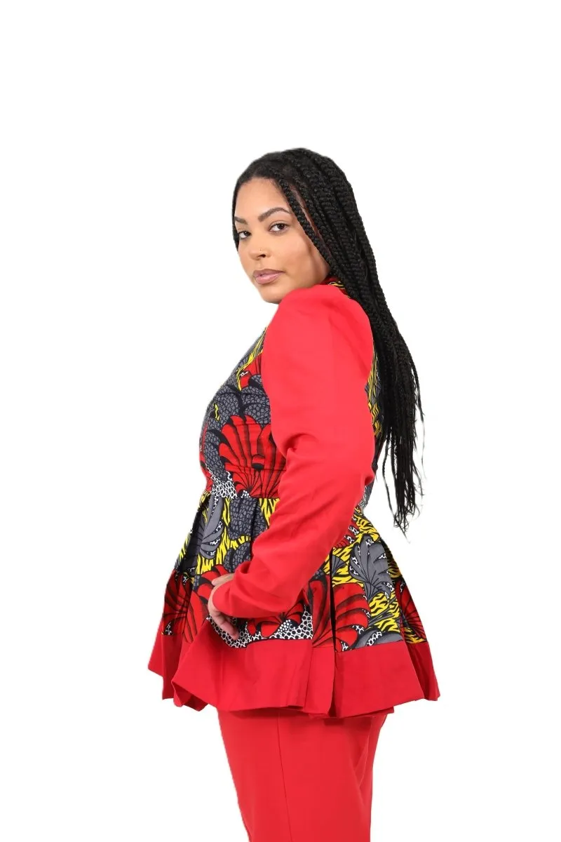Bold Red Ankara and Crepe Pant Set with Peplum Zip-Up Top  Smooth Visage