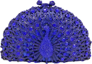 Boutique De FGG Peacock Clutch Bag Women Crystal Evening Handbags Bridal Wedding Rhinestone Clutch Purse Party Prom Bag,Mini,Blue