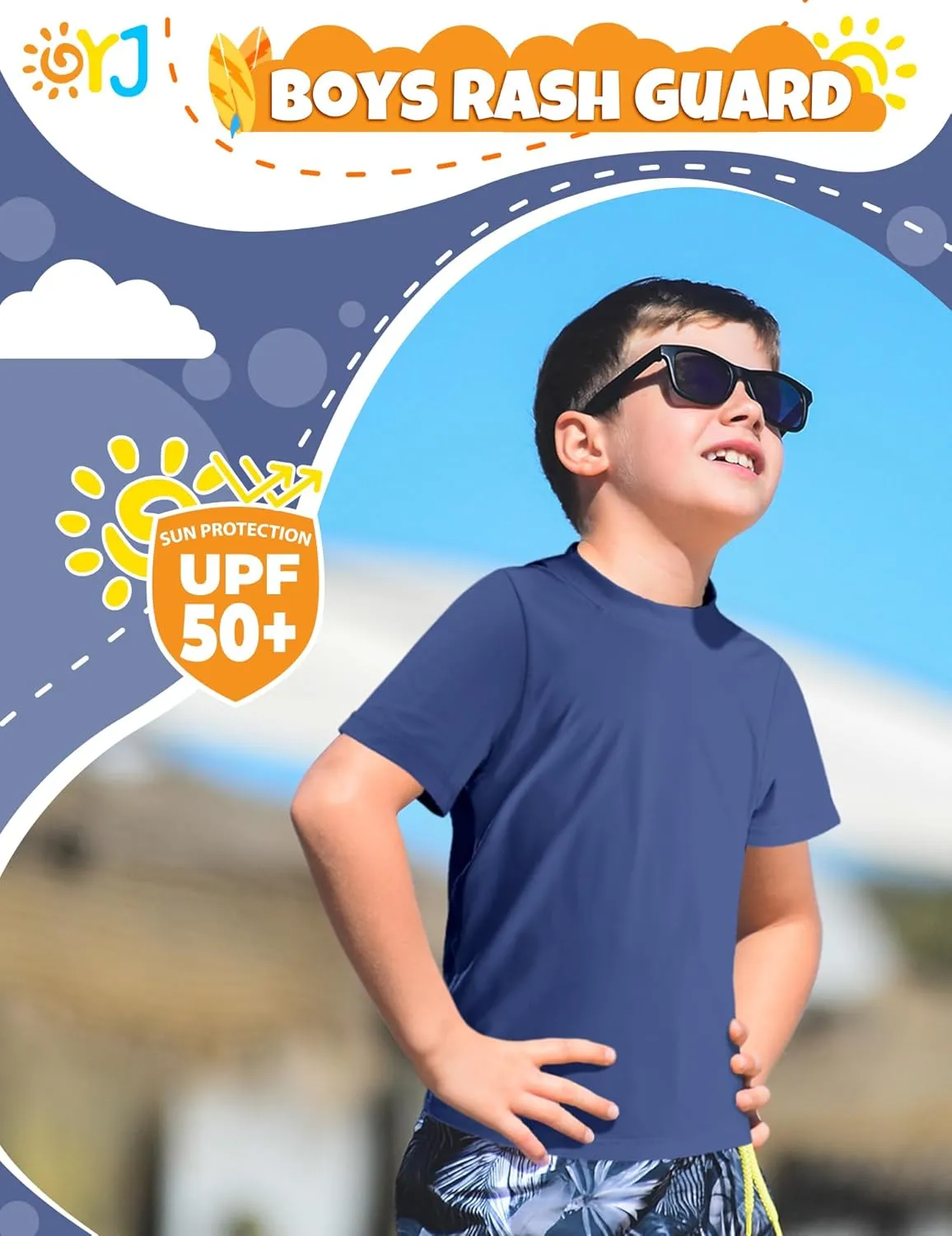 Boys Rash Guard Short Sleeve Swim Shirt UPF  50 Rashguard for Toddler Teens Water Sun Shirts Swim Wear Quick Dry