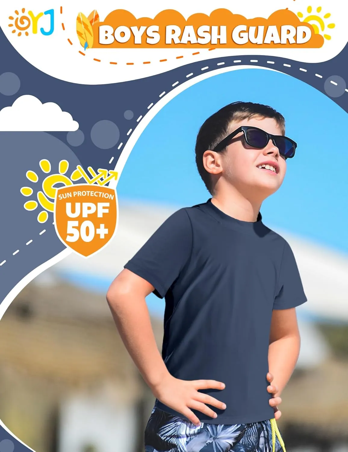 Boys Rash Guard Short Sleeve Swim Shirt UPF  50 Rashguard for Toddler Teens Water Sun Shirts Swim Wear Quick Dry