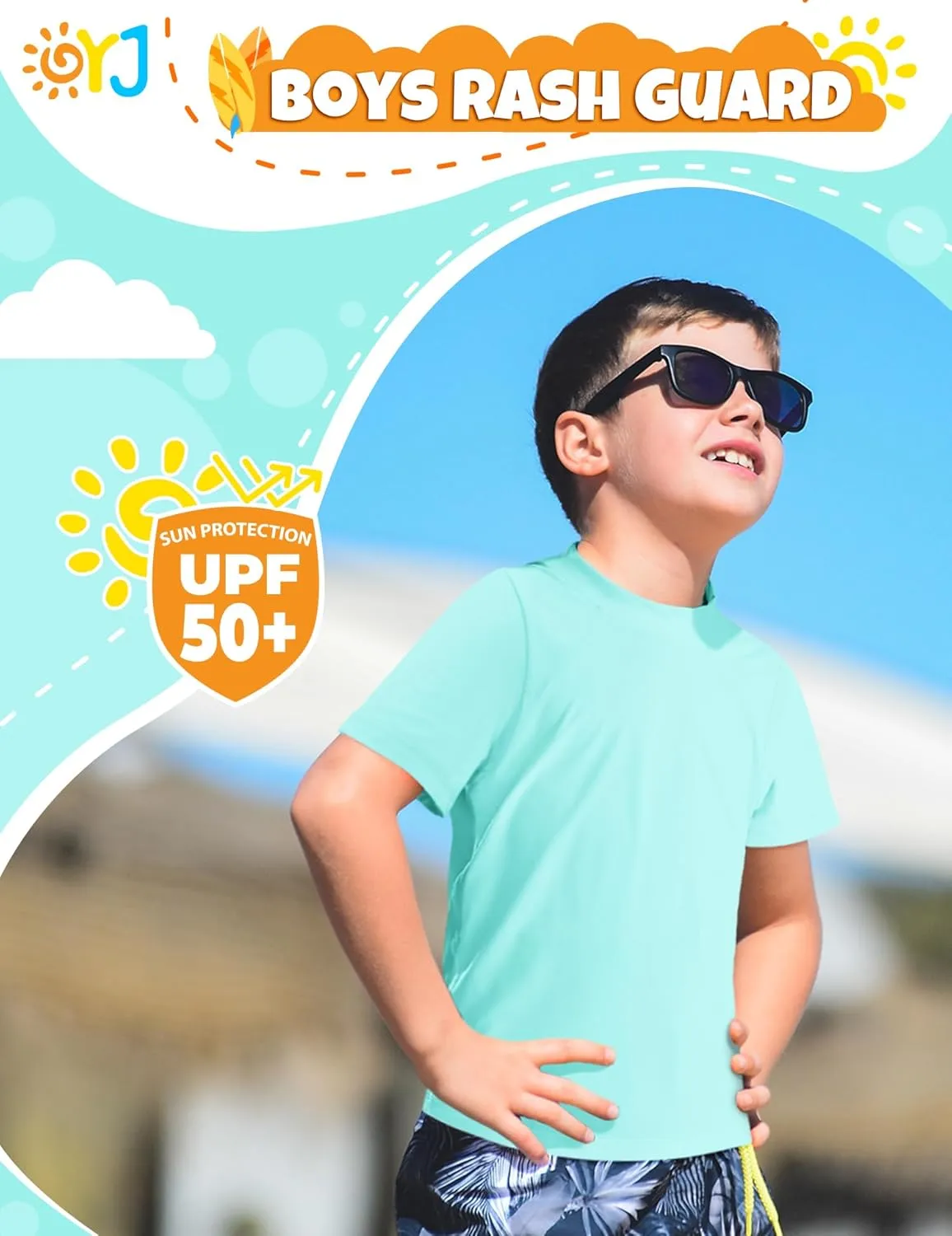 Boys Rash Guard Short Sleeve Swim Shirt UPF  50 Rashguard for Toddler Teens Water Sun Shirts Swim Wear Quick Dry