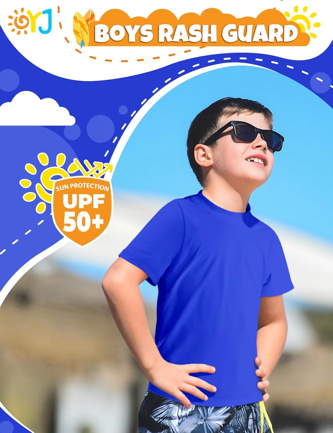 Boys Rash Guard Short Sleeve Swim Shirt UPF  50 Rashguard for Toddler Teens Water Sun Shirts Swim Wear Quick Dry