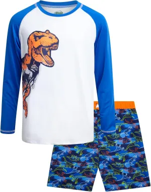 Boys Rash Guard Swimsuit Set - Kids Long Sleeve Bathing Suit Swimwear Sets (Sizes: 5-12)