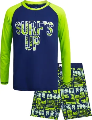 Boys Rash Guard Swimsuit Set - Kids Long Sleeve Bathing Suit Swimwear Sets (Sizes: 5-12)