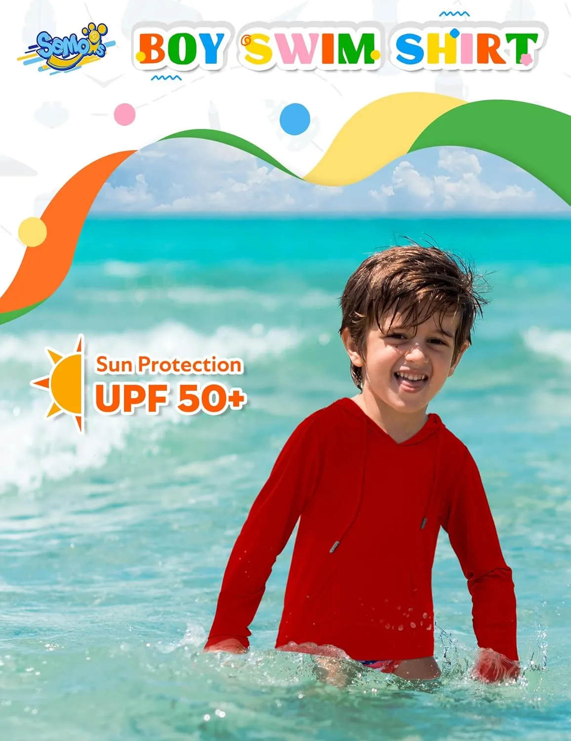 Boys Rash Guard UPF 50  Swim Shirts Sun Protection Long Sleeve Hoodie Kids Fishing Beach Watersport Shirt with Pocket