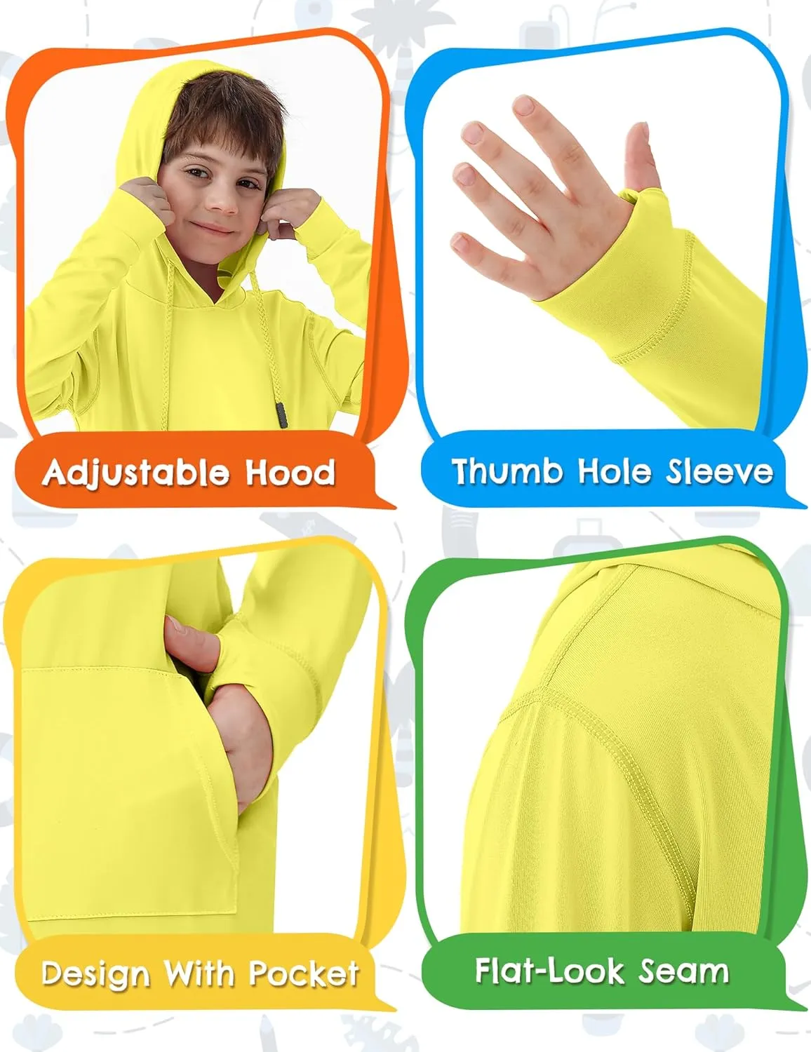 Boys Rash Guard UPF 50  Swim Shirts Sun Protection Long Sleeve Hoodie Kids Fishing Beach Watersport Shirt with Pocket