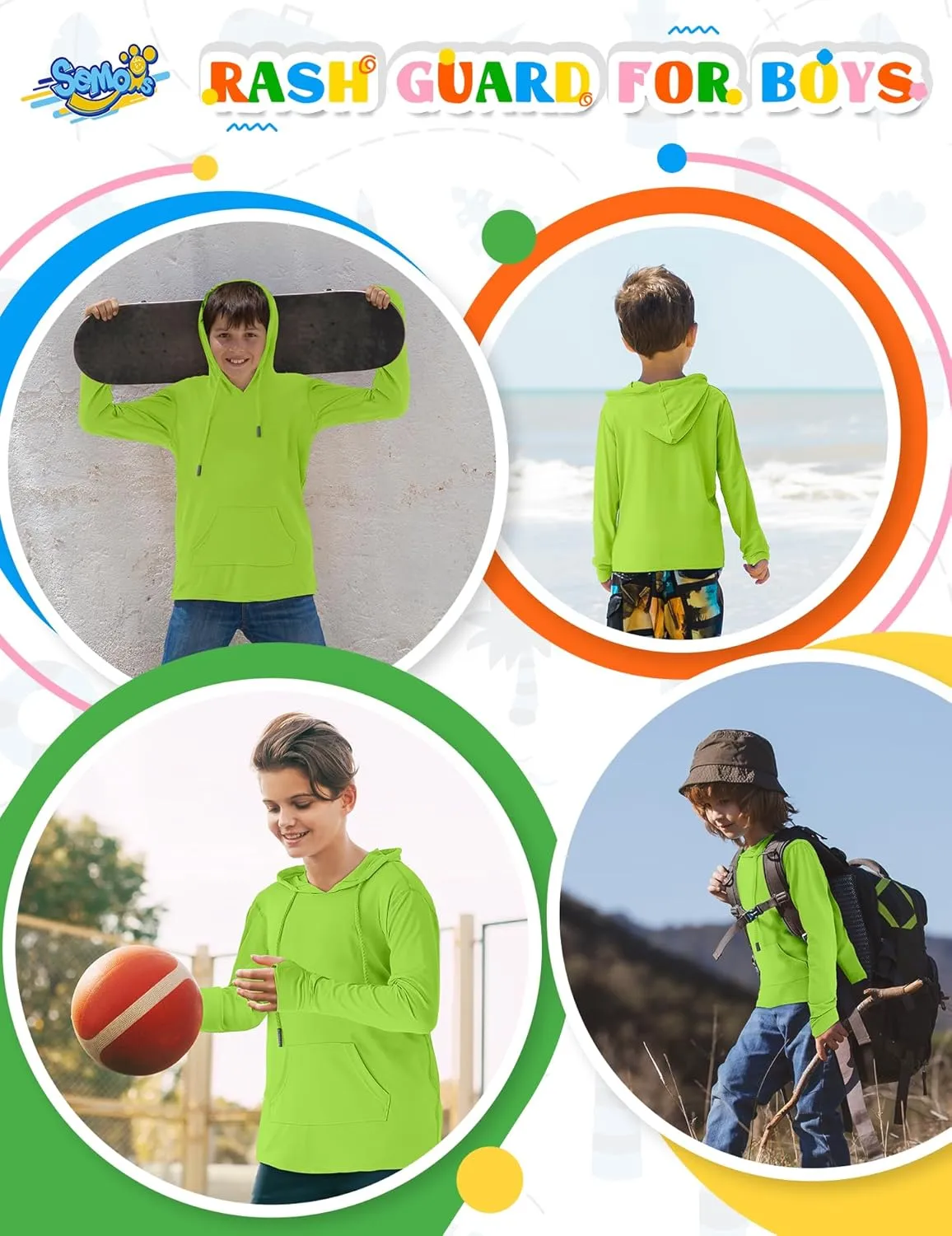 Boys Rash Guard UPF 50  Swim Shirts Sun Protection Long Sleeve Hoodie Kids Fishing Beach Watersport Shirt with Pocket