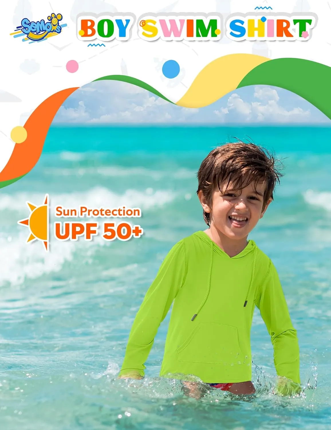 Boys Rash Guard UPF 50  Swim Shirts Sun Protection Long Sleeve Hoodie Kids Fishing Beach Watersport Shirt with Pocket
