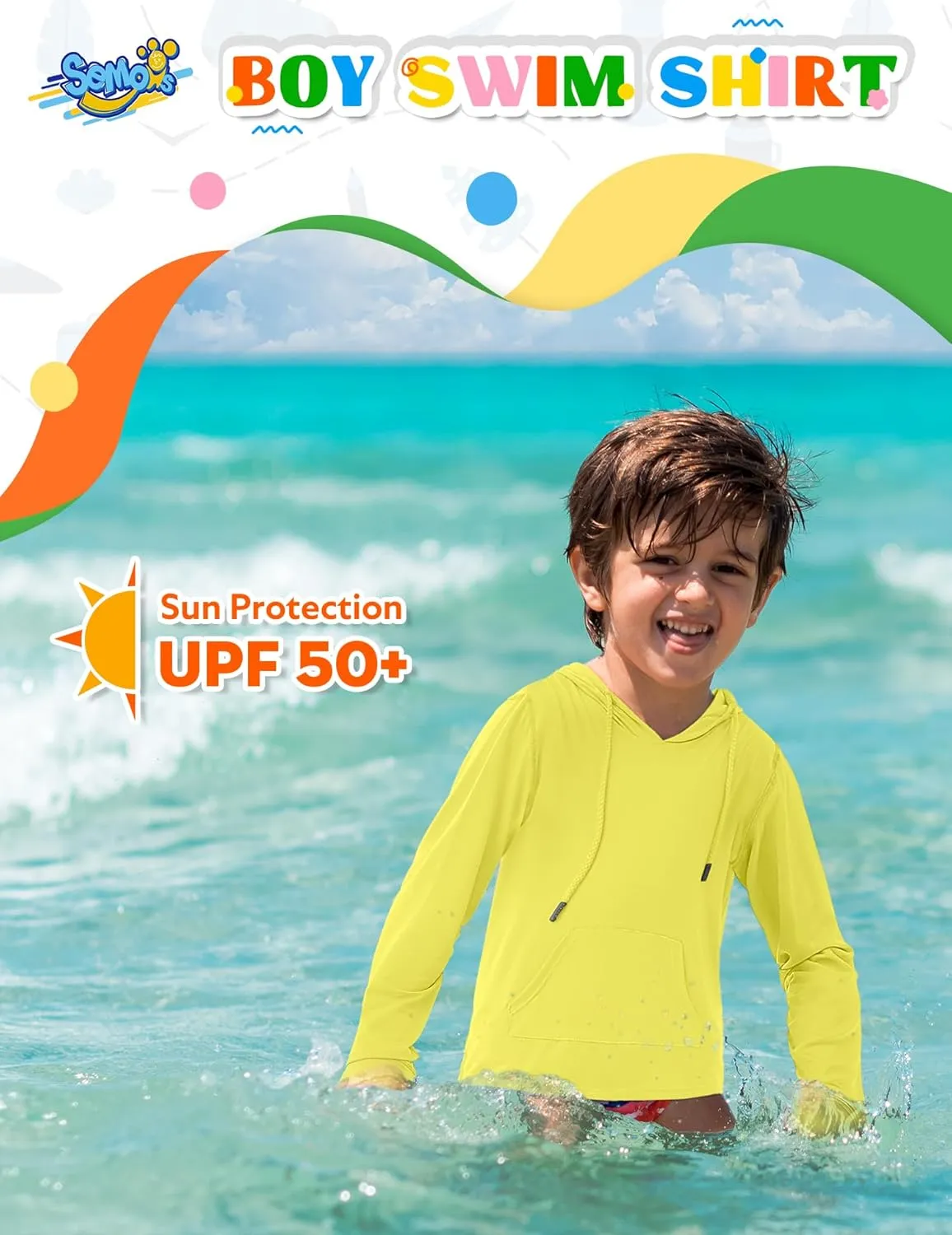 Boys Rash Guard UPF 50  Swim Shirts Sun Protection Long Sleeve Hoodie Kids Fishing Beach Watersport Shirt with Pocket