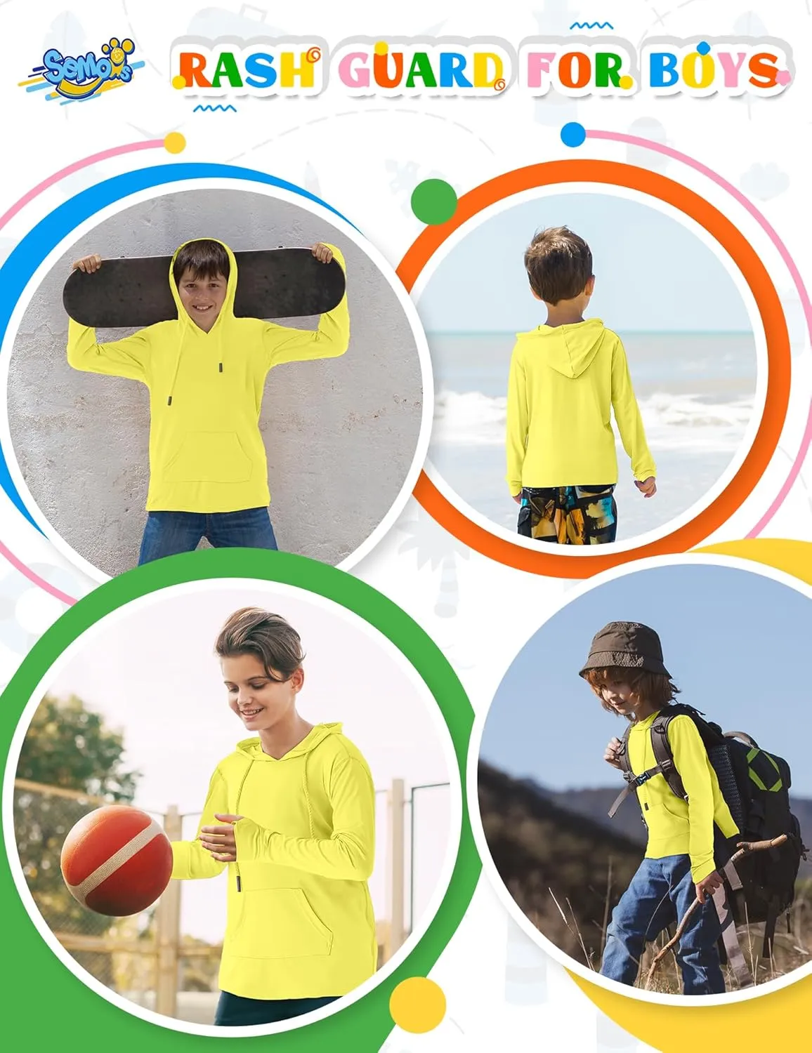 Boys Rash Guard UPF 50  Swim Shirts Sun Protection Long Sleeve Hoodie Kids Fishing Beach Watersport Shirt with Pocket