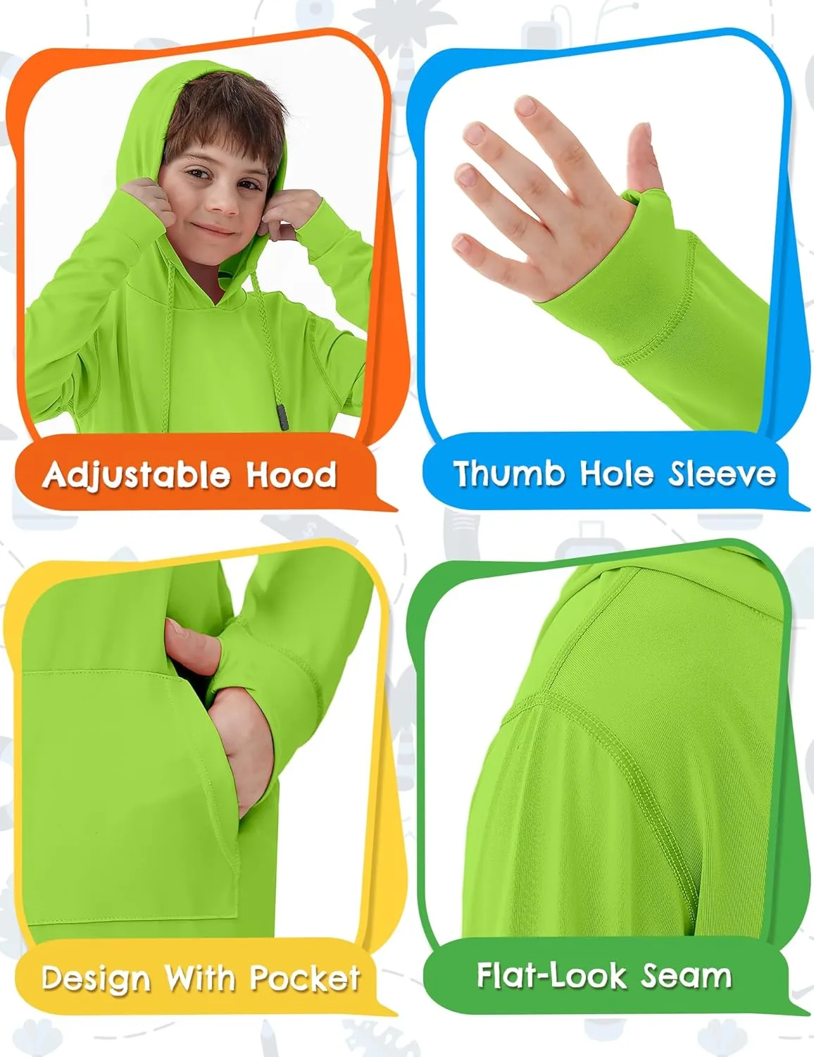 Boys Rash Guard UPF 50  Swim Shirts Sun Protection Long Sleeve Hoodie Kids Fishing Beach Watersport Shirt with Pocket
