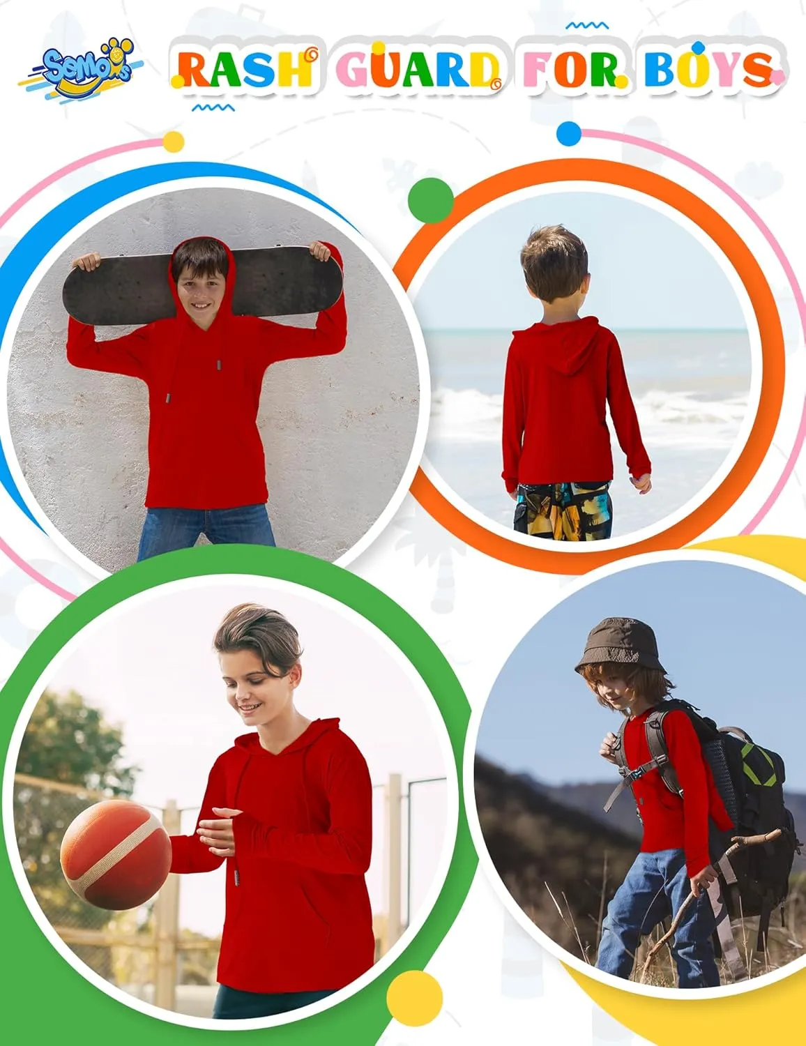 Boys Rash Guard UPF 50  Swim Shirts Sun Protection Long Sleeve Hoodie Kids Fishing Beach Watersport Shirt with Pocket