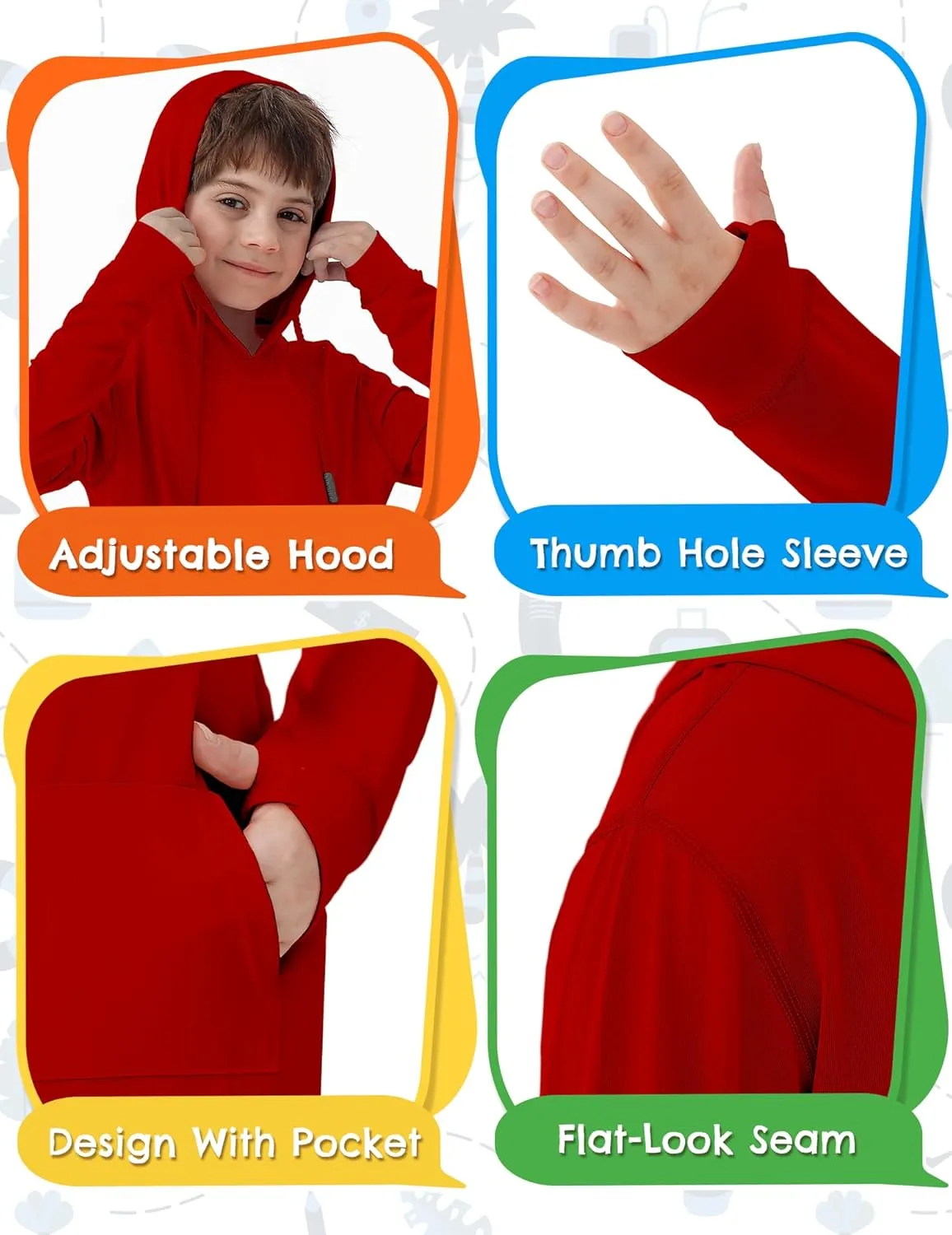 Boys Rash Guard UPF 50  Swim Shirts Sun Protection Long Sleeve Hoodie Kids Fishing Beach Watersport Shirt with Pocket