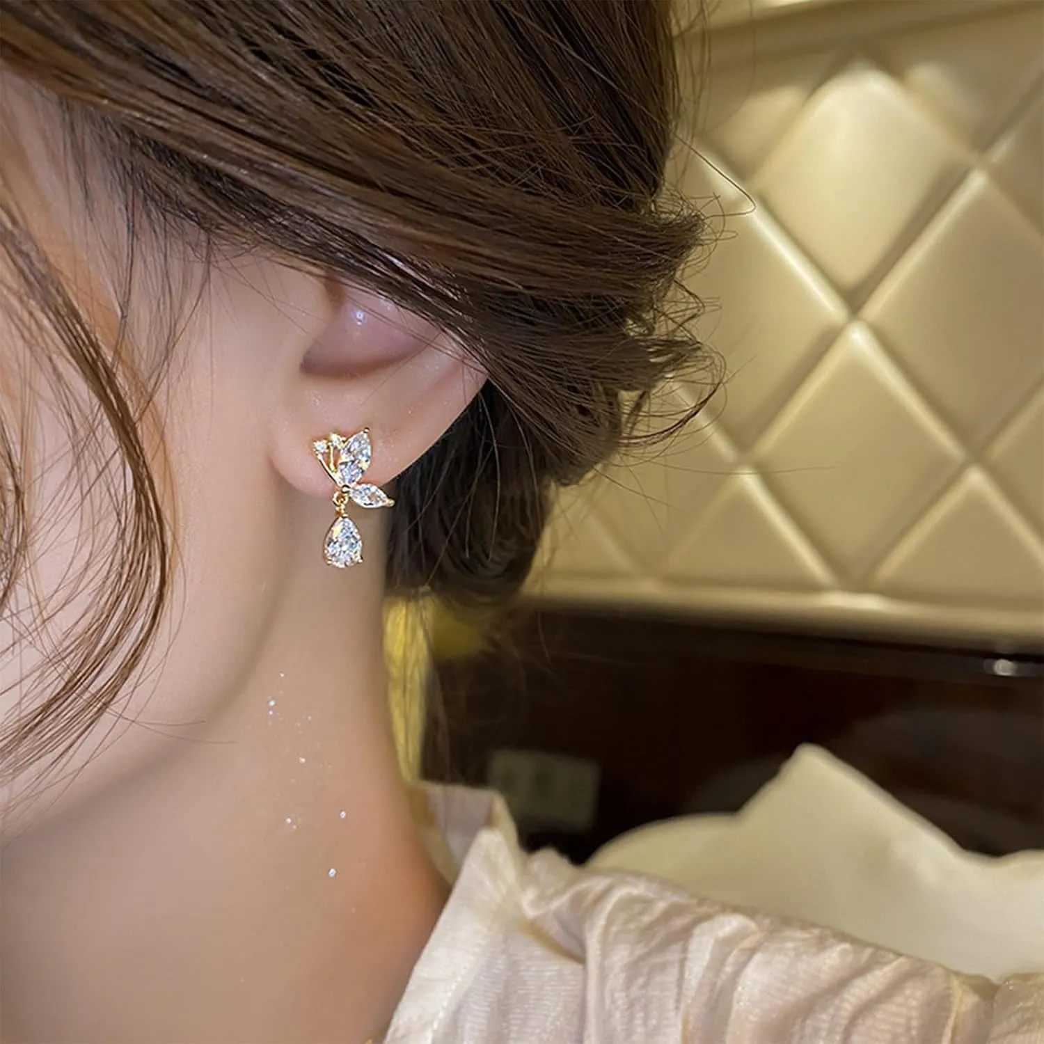 Bride Pearl Drop Earrings for Women 14K Gold Plated Wedding Earrings for Brides