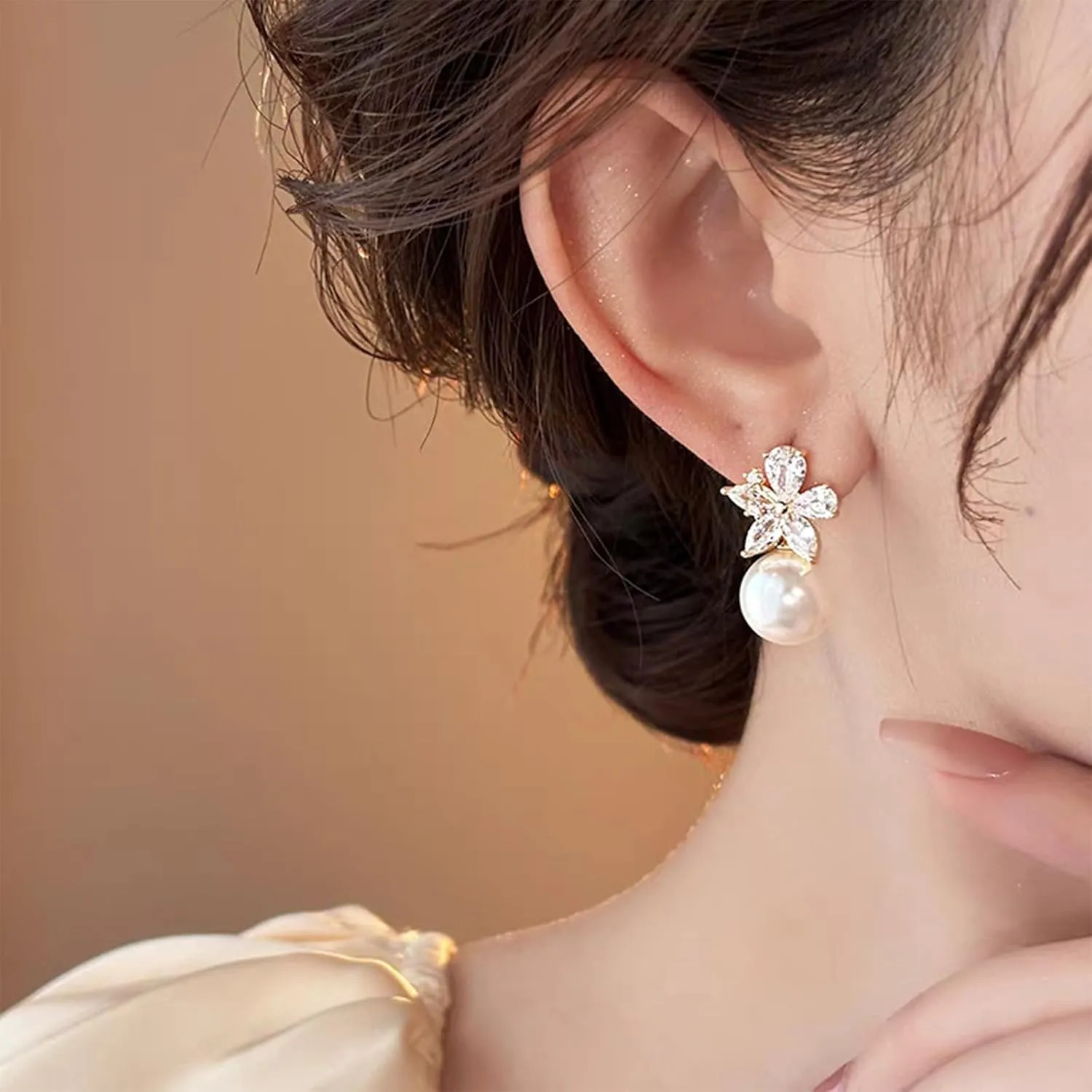 Bride Pearl Drop Earrings for Women 14K Gold Plated Wedding Earrings for Brides