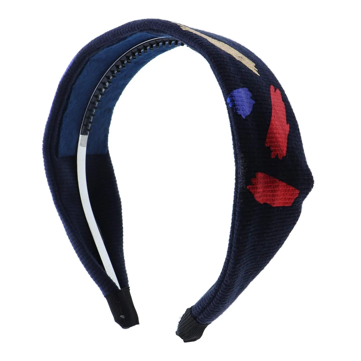 Bright Cheerful Wide Headband With Colorful Metallic Paint Streaks for Women and Girls-Navy