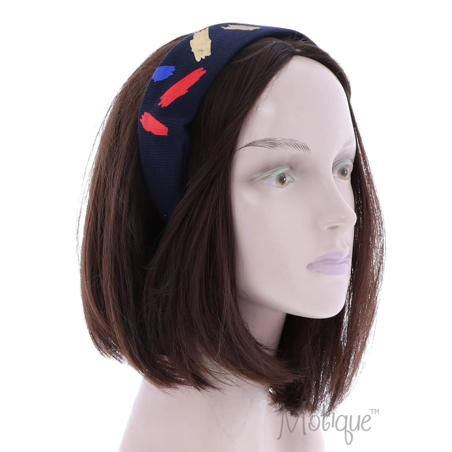 Bright Cheerful Wide Headband With Colorful Metallic Paint Streaks for Women and Girls-Navy