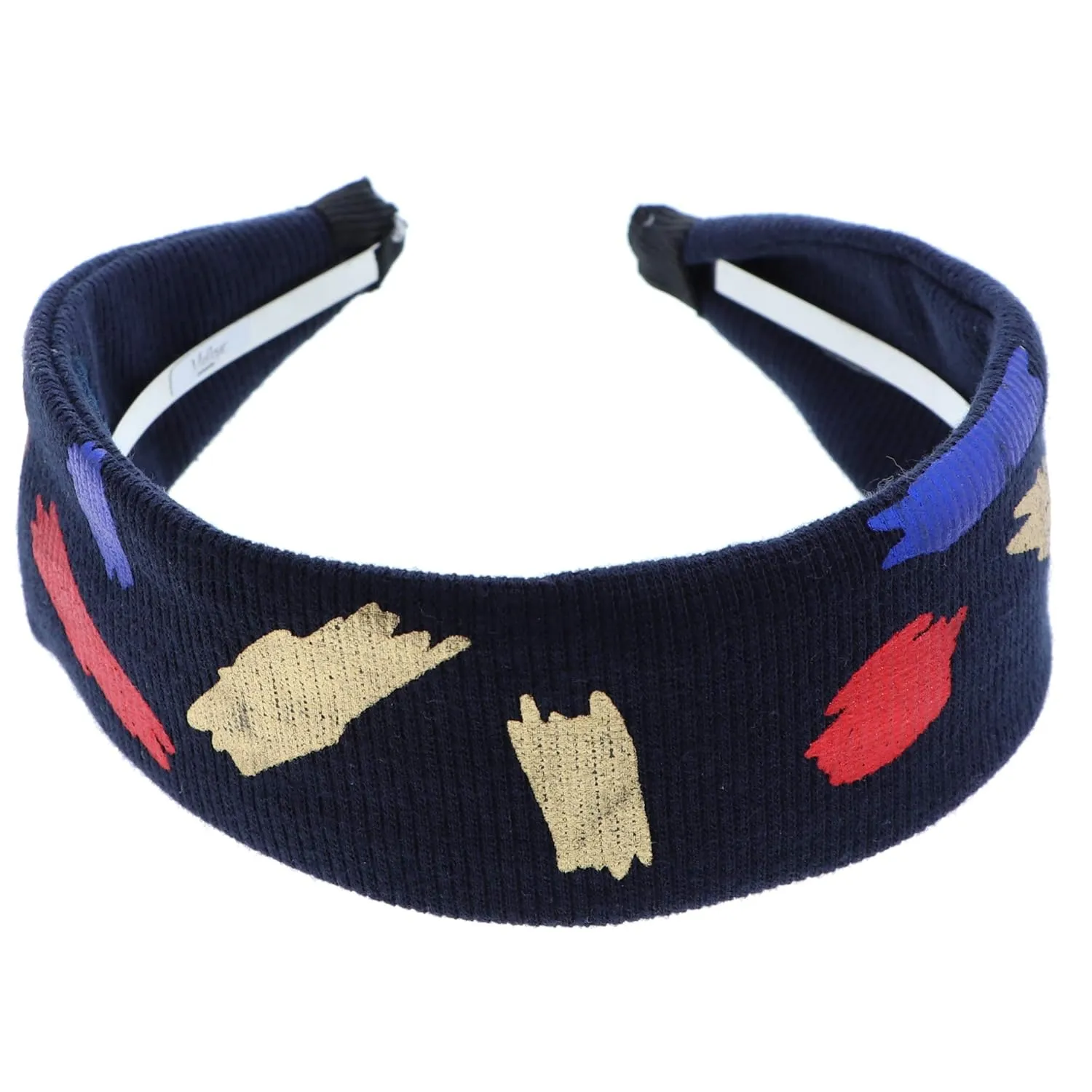 Bright Cheerful Wide Headband With Colorful Metallic Paint Streaks for Women and Girls-Navy