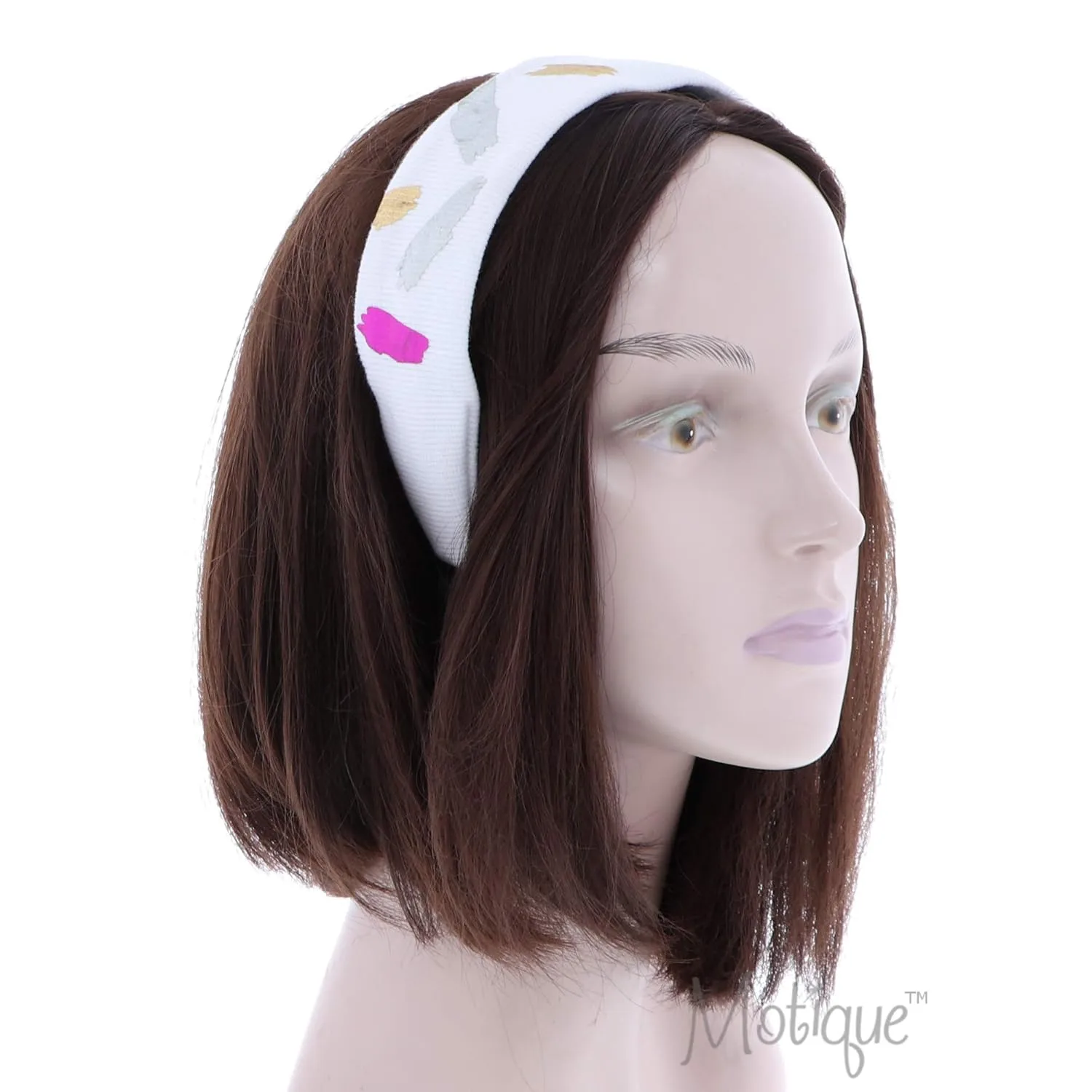 Bright Cheerful Wide Headband With Colorful Metallic Paint Streaks for Women and Girls-White