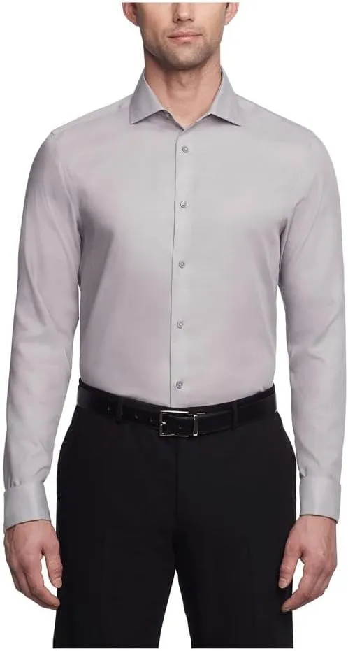 Calvin Klein Men's Non Iron Slim Fit French Cuff Dress Shirt Shirt, Smoke, 15" Neck 34"-35" Sleeve