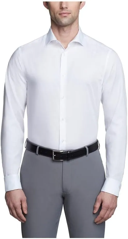 Calvin Klein Men's Non Iron Slim Fit French Cuff Dress Shirt Shirt, White, 18.5" Neck 34"-35" Sleeve