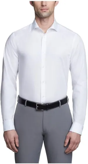 Calvin Klein Men's Non Iron Slim Fit French Cuff Dress Shirt Shirt, White, 18.5" Neck 34"-35" Sleeve