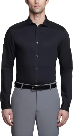 Calvin Klein Men's Non Iron Slim Fit Herringbone French Cuff Dress Shirt, Black, 14.5" Neck 32"-33" Sleeve