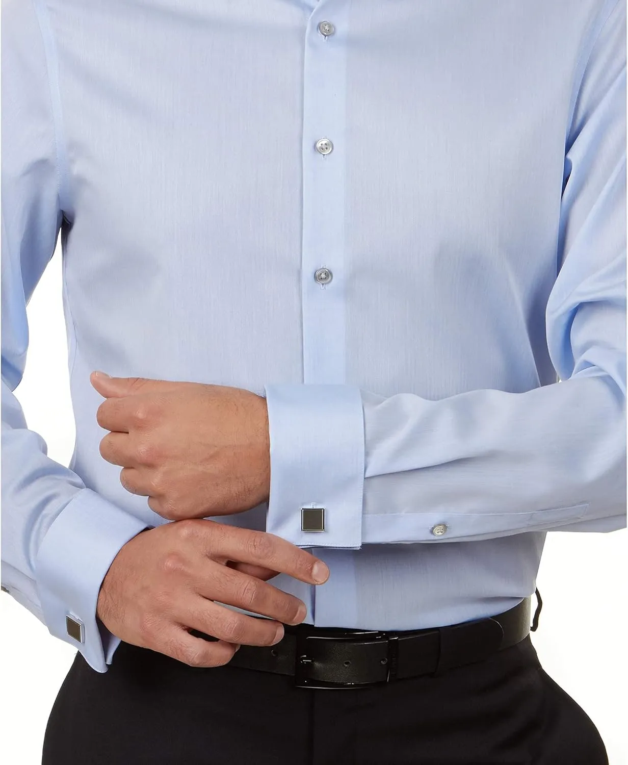 Calvin Klein Men's Non Iron Slim Fit Herringbone French Cuff Dress Shirt