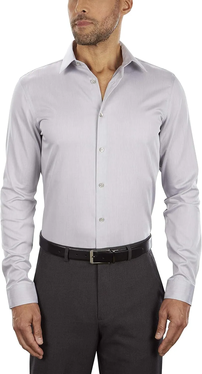 Calvin Klein Men's Slim Fit Non-Iron Herringbone Point Collar Dress Shirt, Smoke, 15.5" Neck 34"-35" Sleeve