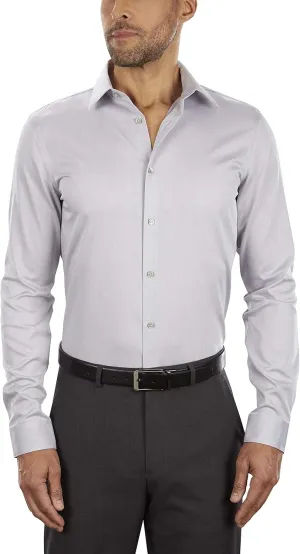 Calvin Klein Men's Slim Fit Non-Iron Herringbone Point Collar Dress Shirt, Smoke, 15.5" Neck 34"-35" Sleeve