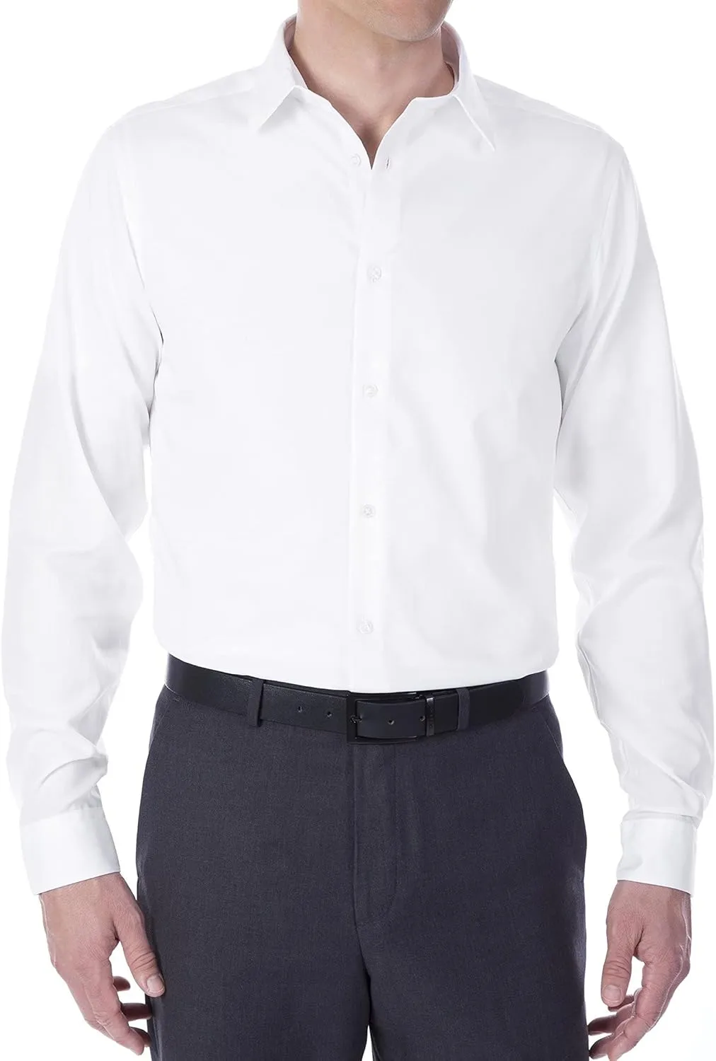 Calvin Klein Men's Slim Fit Non-Iron Herringbone Point Collar Dress Shirt, White, 15" Neck 32"-33" Sleeve