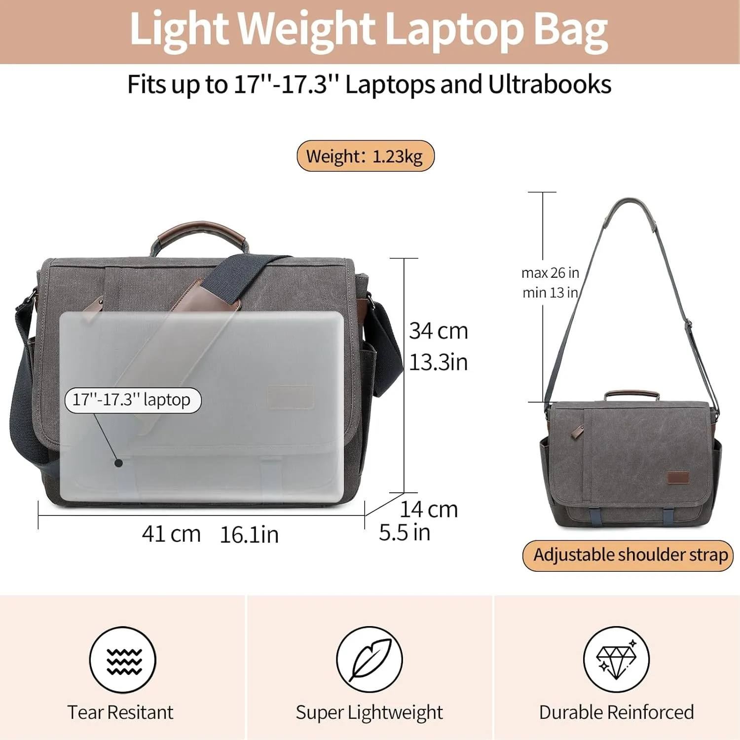Canvas Messenger Bag for Men,Waterproof Business Bags for Men, Vintage Canvas Laptop Bag