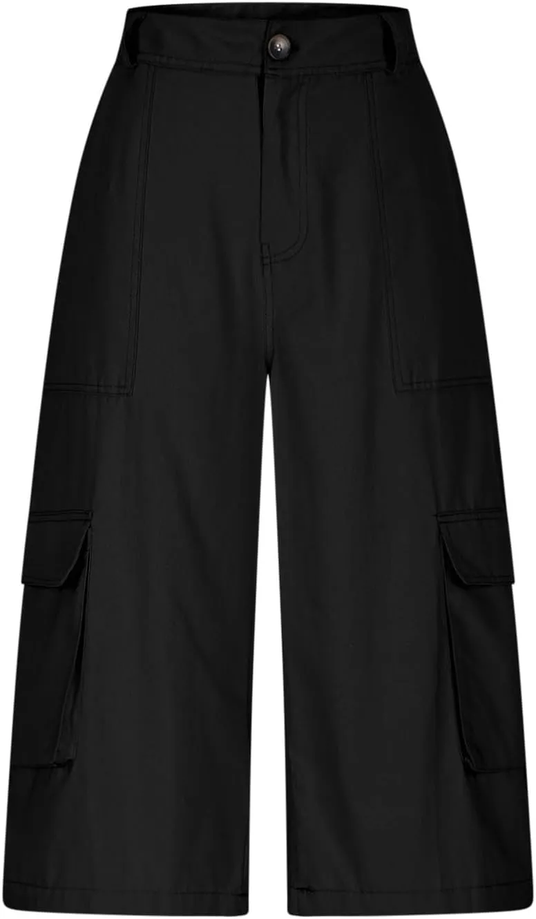 Capri Cargo Pants for Women with Pockets High Waisted Wide Leg Baggy Cargo Capris Casual Vintage Cropped Pants