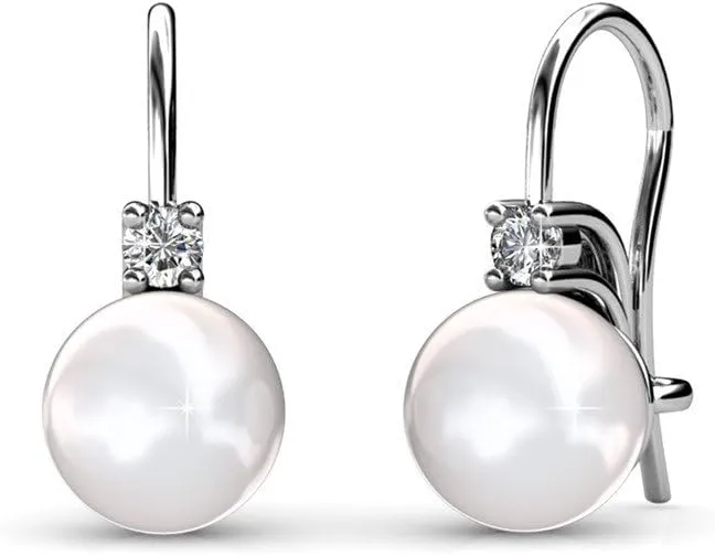 Cate & Chloe Cassie 18k White Gold Pearl Drop Earrings For Women | Women's Drop & Dangle Earrings With Crystals, Classic Pearl Earring Set, Fashion Earrings For Women, Hypoallergenic Earrings