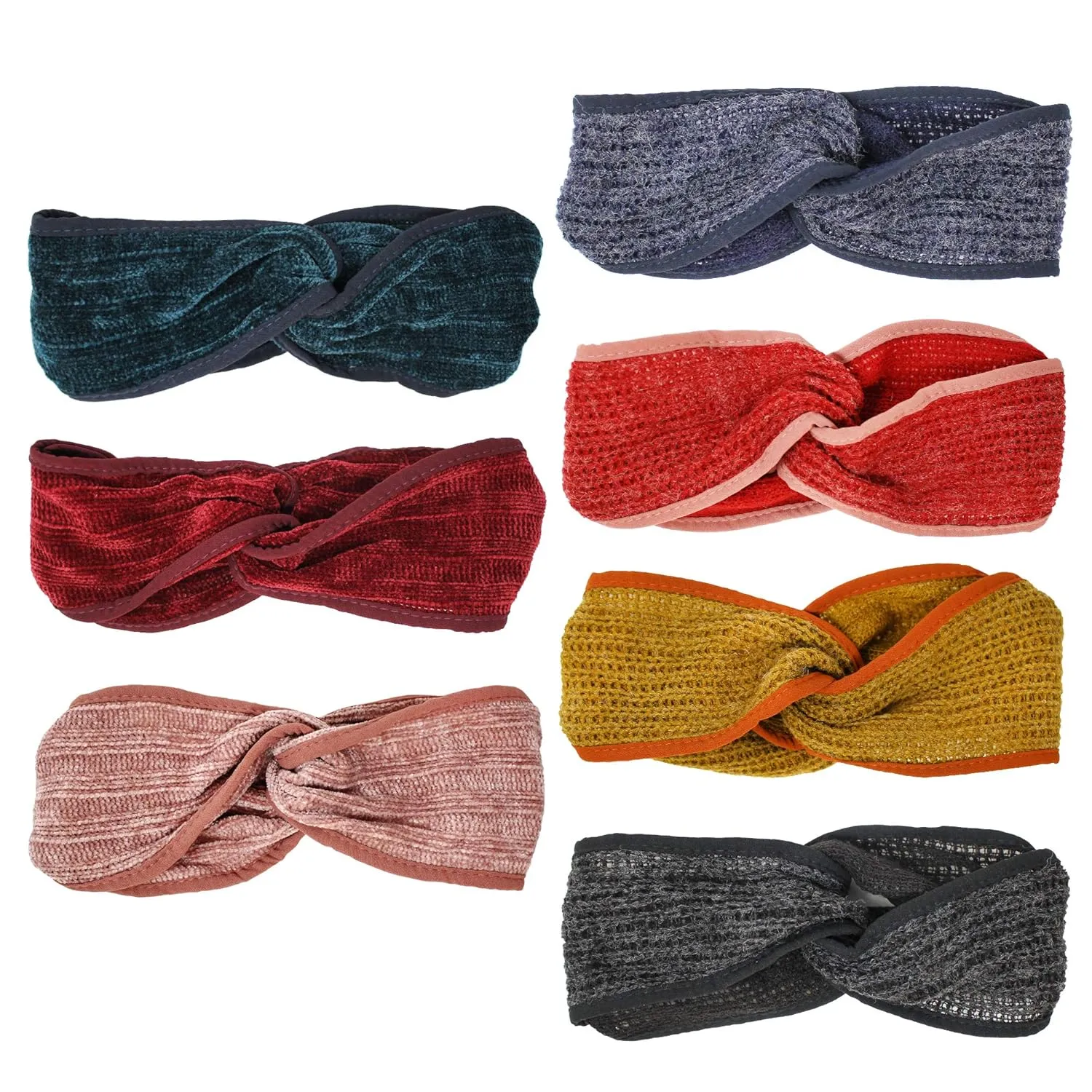 CBC Crown Warm Winter Twisted Knot Headwrap Turban Headbands For Women Wide HeadBands Yoga Sport Workout (Assorted Knit - 7 Pack)