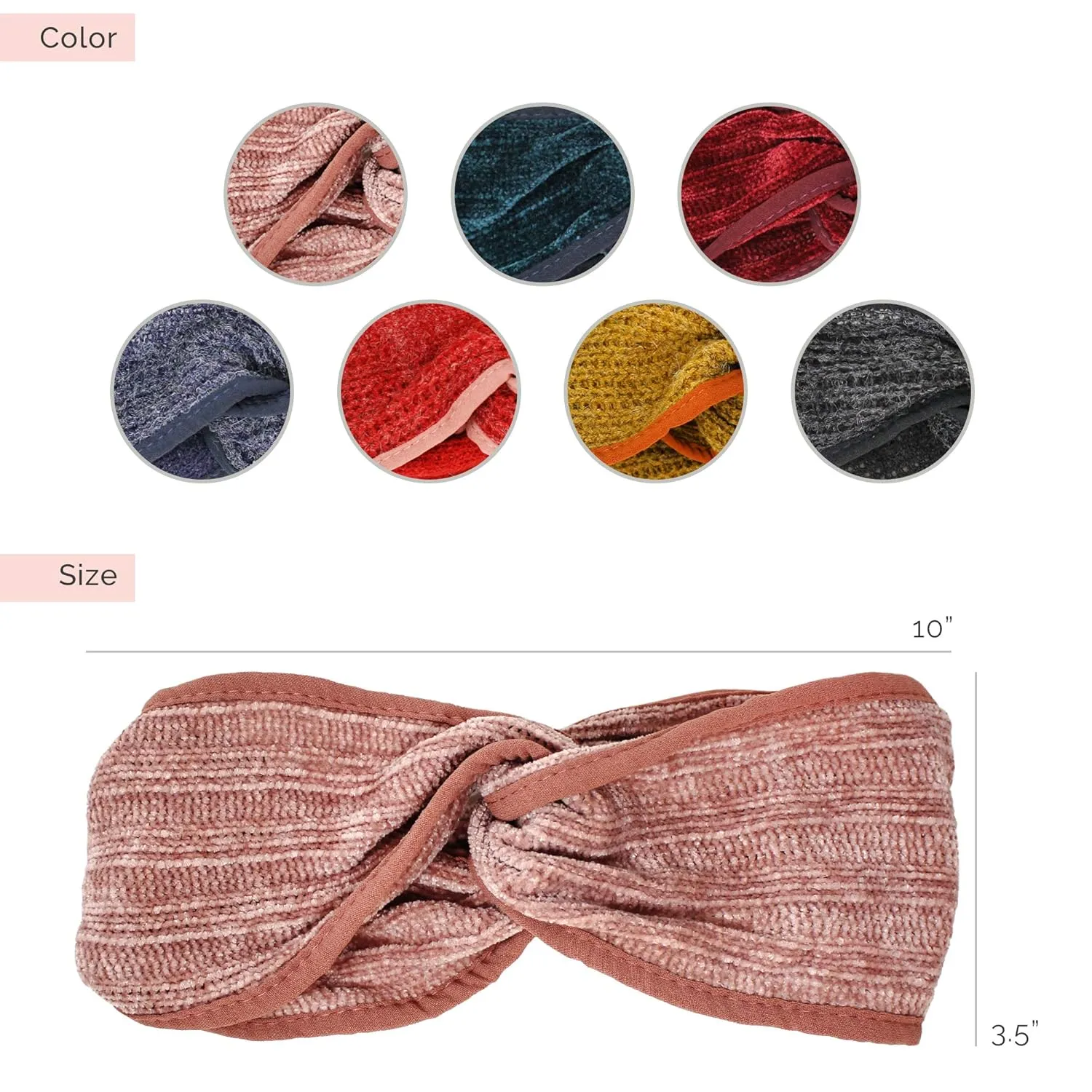 CBC Crown Warm Winter Twisted Knot Headwrap Turban Headbands For Women Wide HeadBands Yoga Sport Workout (Assorted Knit - 7 Pack)