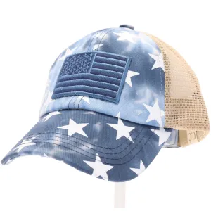CC Beanie | Kids Criss-Cross High Ponytail USA Star ~ Navy