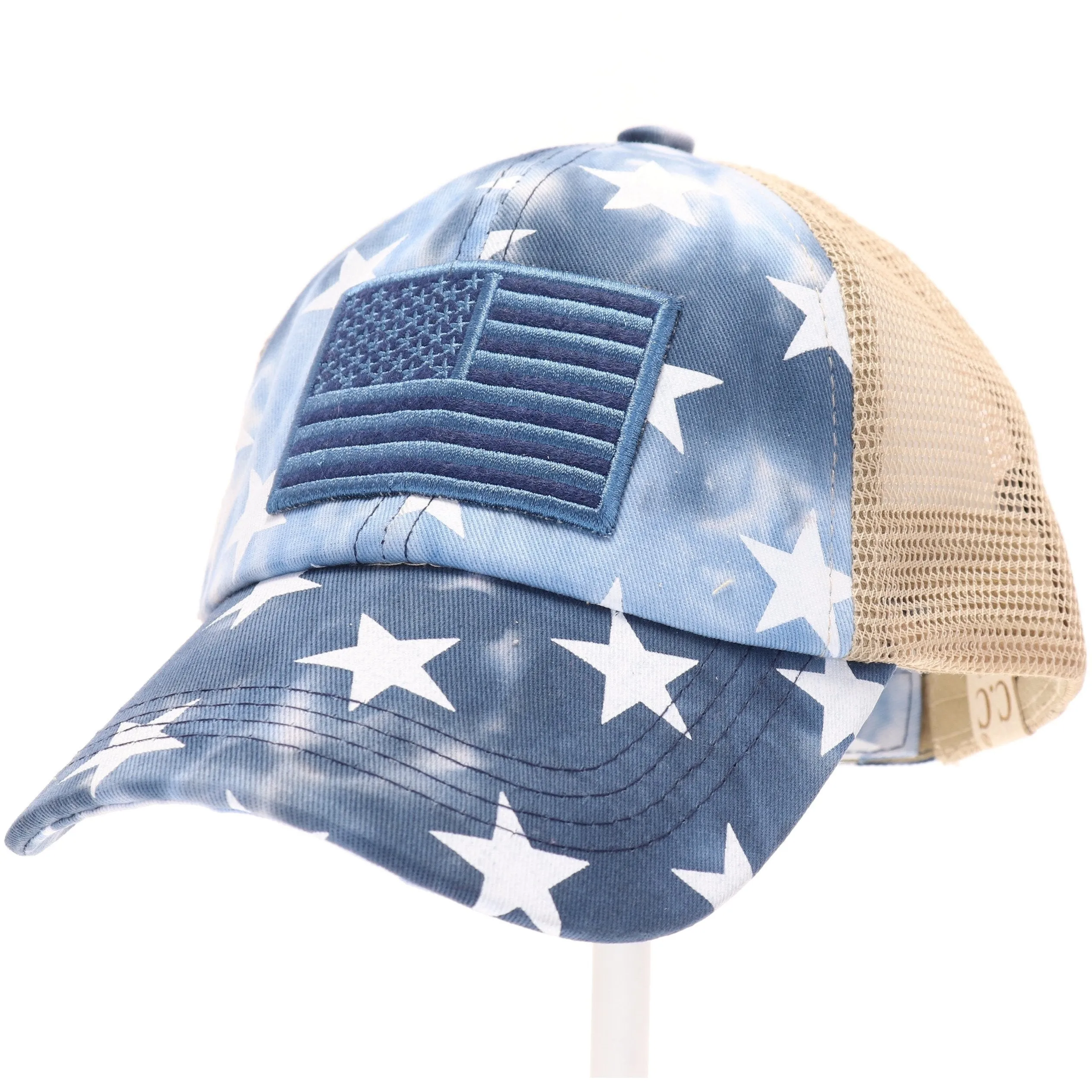 CC Beanie | Kids Criss-Cross High Ponytail USA Star ~ Navy