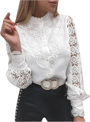 Ceboyel Women Hollow-Out Lace Sleeve Tops Bohemian Style Blouses Pullover Dressy Casual Shirts Trendy Boho Fall Outfits 2023