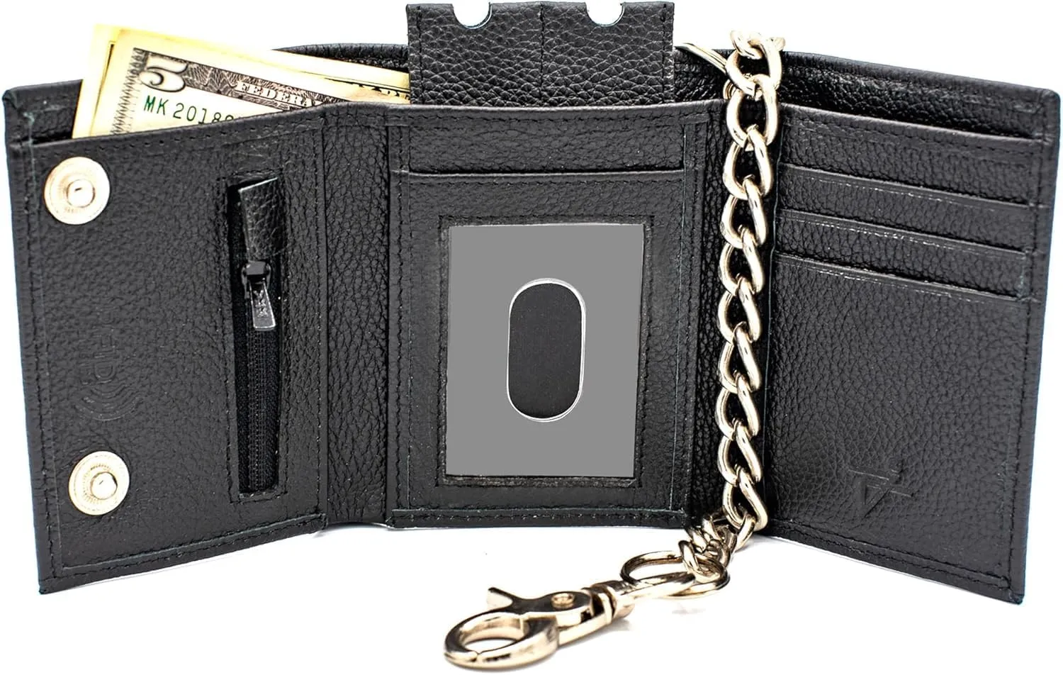 Chain Wallets for men Biker Chains Top-Grain Cow Leather Trifold Wallet With Chain RFID-Safe Snake Texture, Durable Wallet Leather Wallets Design In USA (J110-WC, Black)