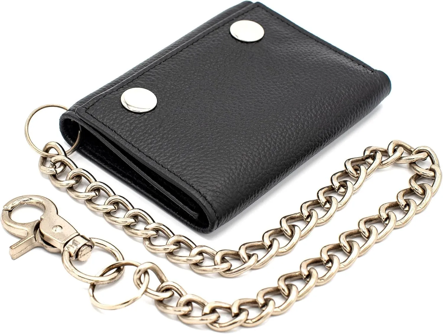 Chain Wallets for men Biker Chains Top-Grain Cow Leather Trifold Wallet With Chain RFID-Safe Snake Texture, Durable Wallet Leather Wallets Design In USA (J110-WC, Black)