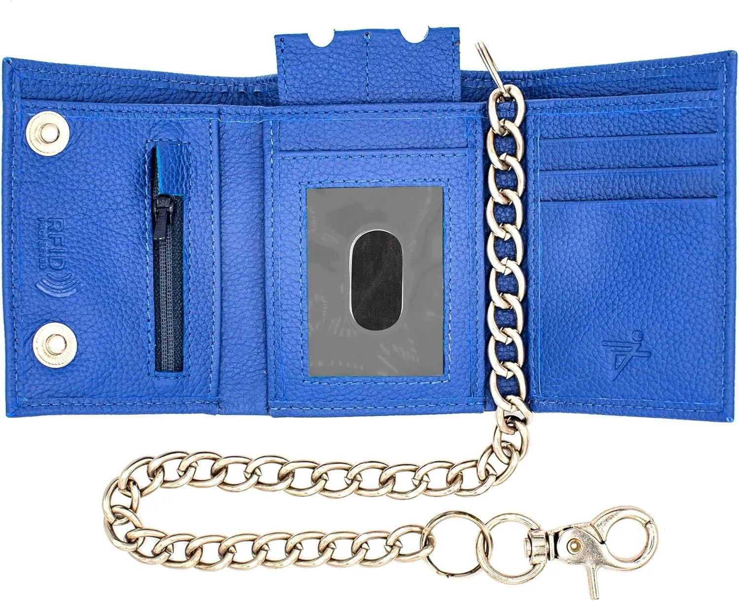Chain Wallets for Men Biker Chains Top-Grain Cow Leather Trifold Wallet With Chain RFID-Safe Snake Texture, Durable Wallet Leather Wallets Design In USA (J110-WC, Blue)