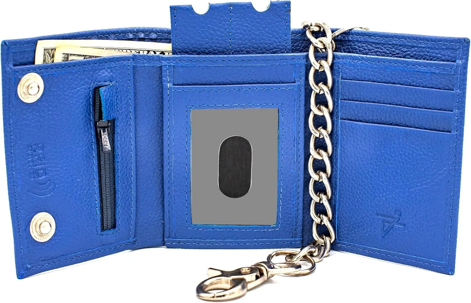 Chain Wallets for Men Biker Chains Top-Grain Cow Leather Trifold Wallet With Chain RFID-Safe Snake Texture, Durable Wallet Leather Wallets Design In USA (J110-WC, Blue)