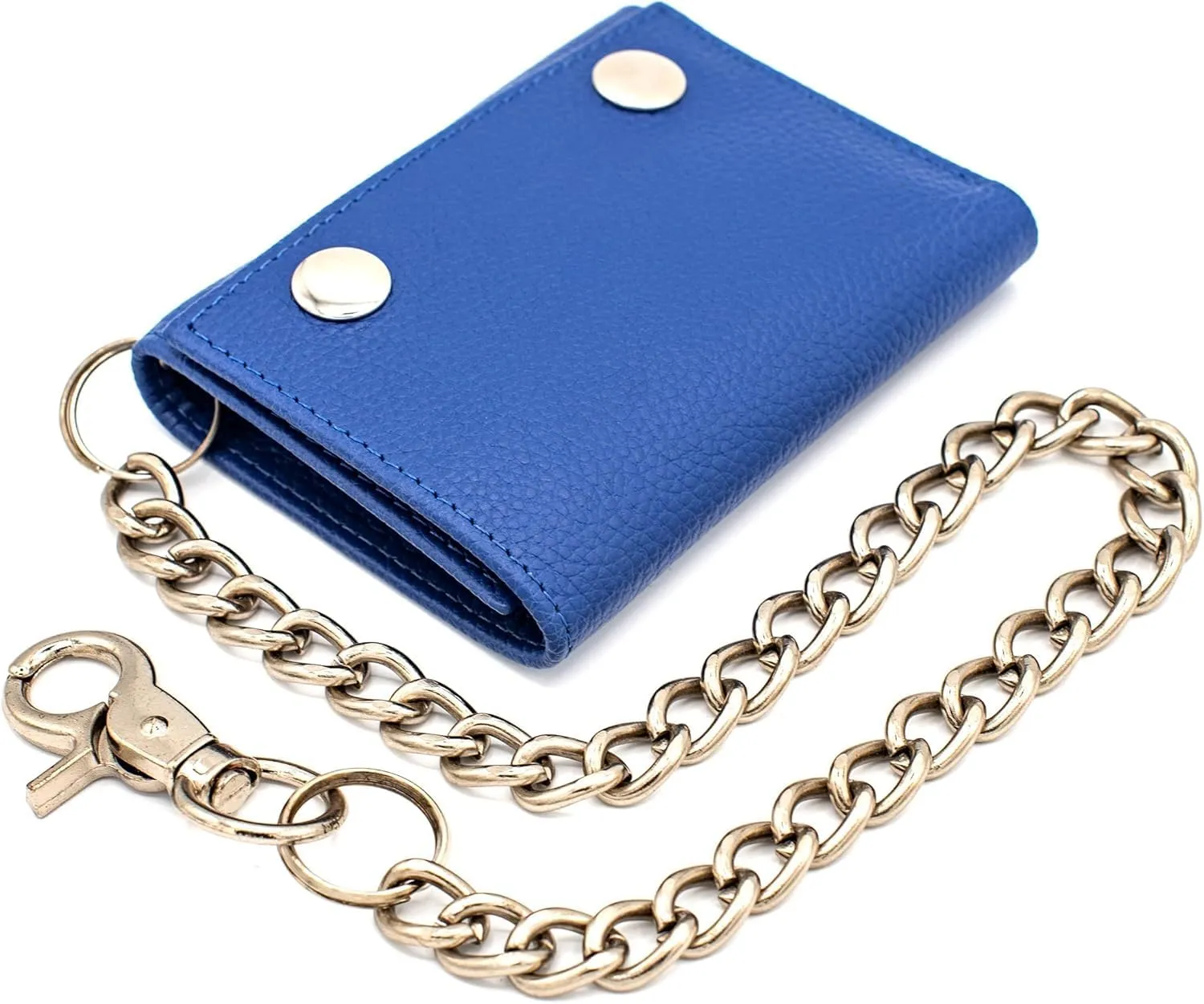 Chain Wallets for Men Biker Chains Top-Grain Cow Leather Trifold Wallet With Chain RFID-Safe Snake Texture, Durable Wallet Leather Wallets Design In USA (J110-WC, Blue)