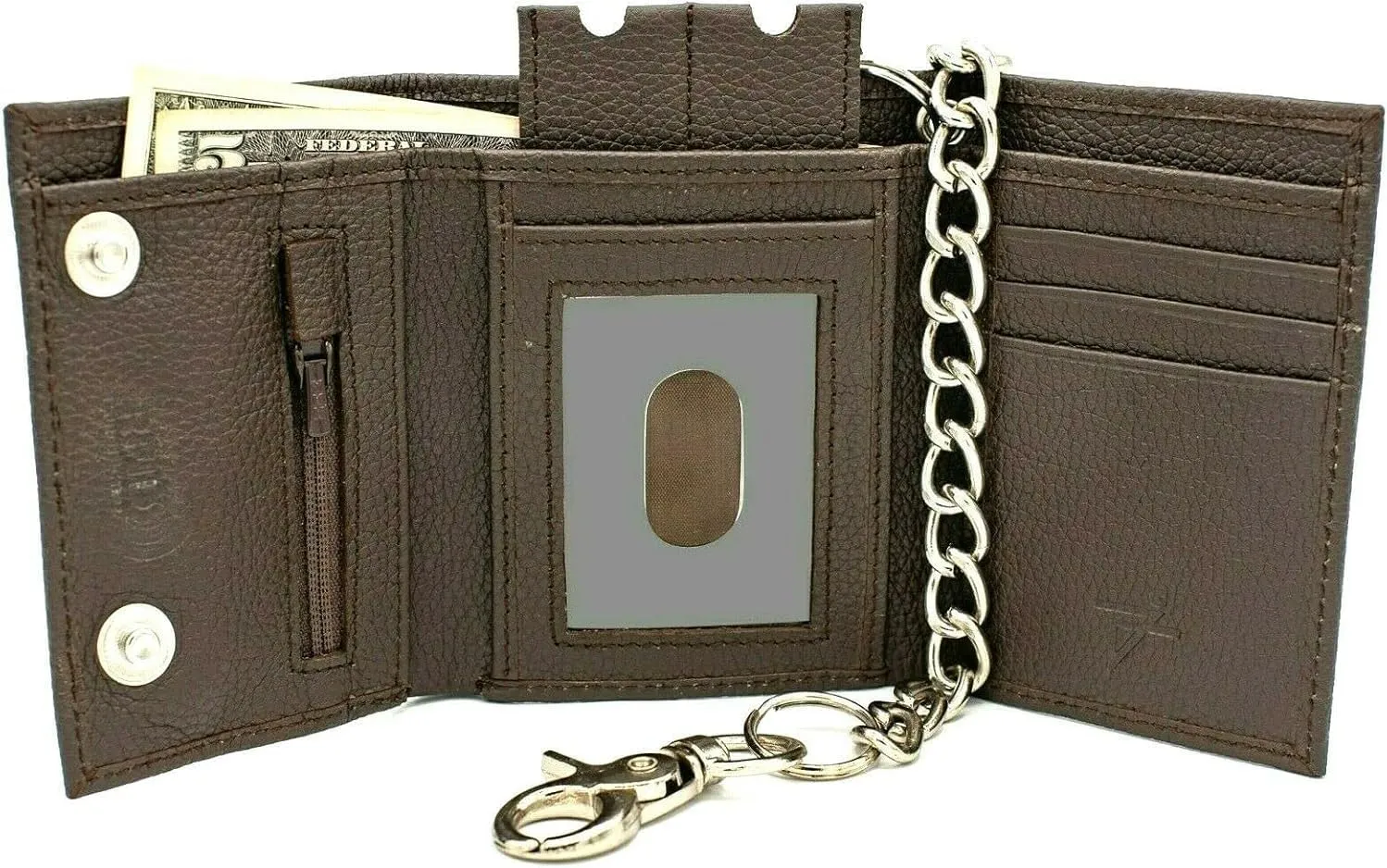 Chain Wallets for Men Biker Chains Top-Grain Cow Leather Trifold Wallet With Chain RFID-Safe Snake Texture, Durable Wallet Leather Wallets Design In USA (J110-WC, Brown)