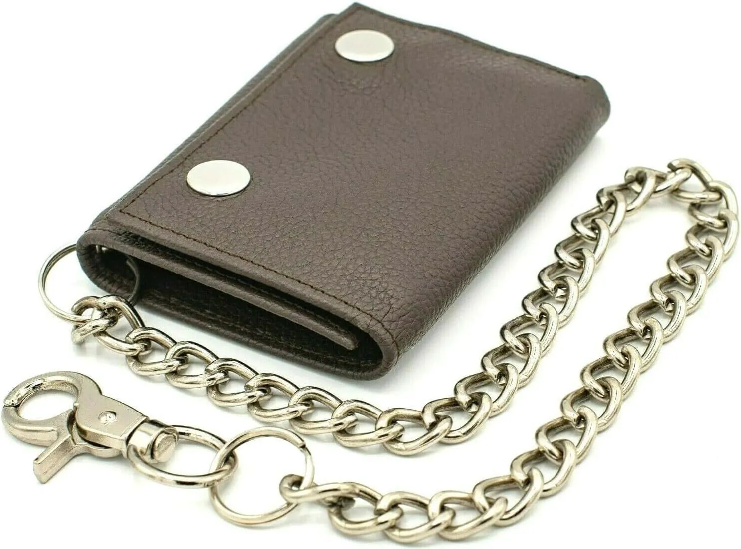 Chain Wallets for Men Biker Chains Top-Grain Cow Leather Trifold Wallet With Chain RFID-Safe Snake Texture, Durable Wallet Leather Wallets Design In USA (J110-WC, Brown)