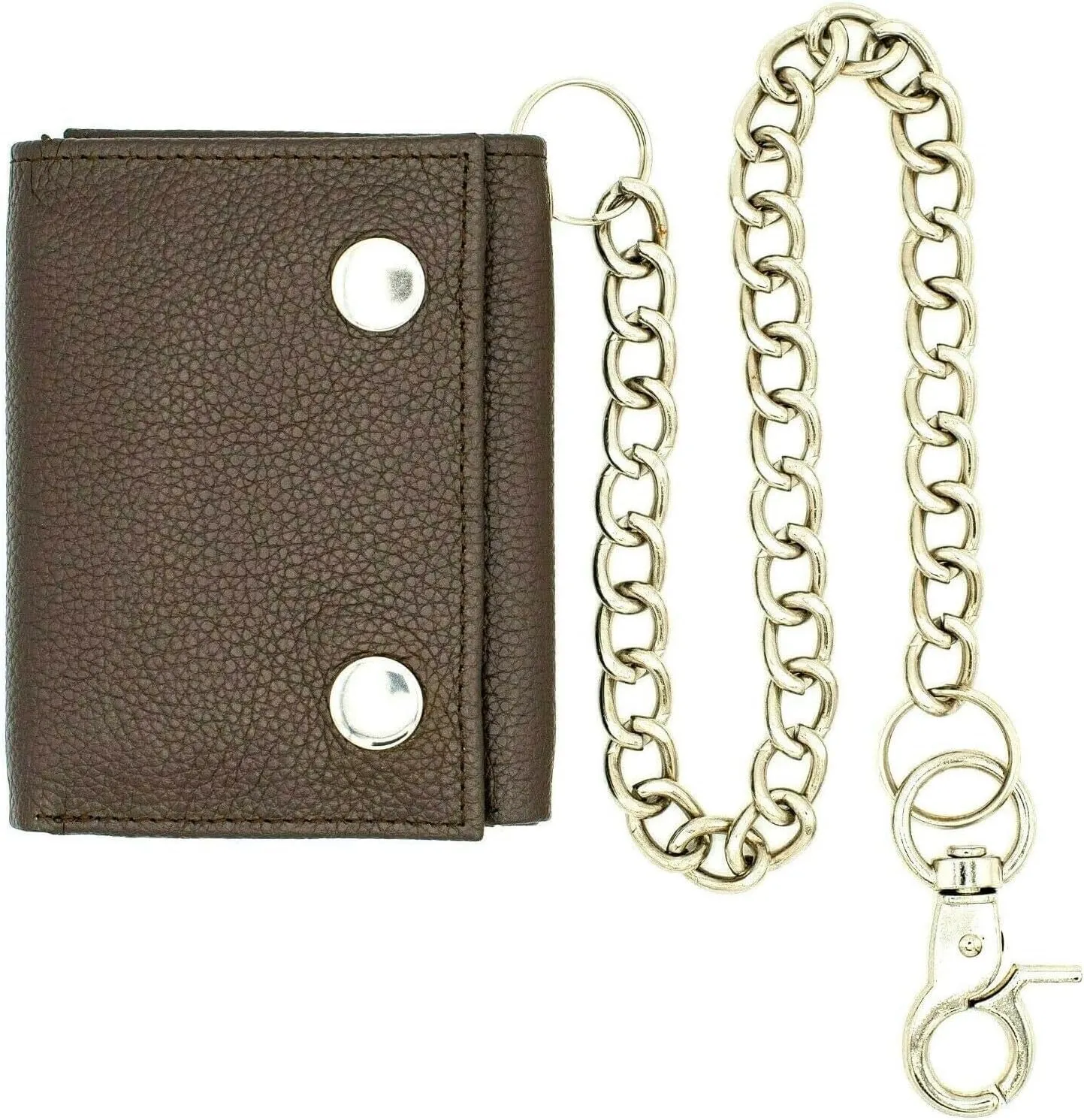 Chain Wallets for Men Biker Chains Top-Grain Cow Leather Trifold Wallet With Chain RFID-Safe Snake Texture, Durable Wallet Leather Wallets Design In USA (J110-WC, Brown)