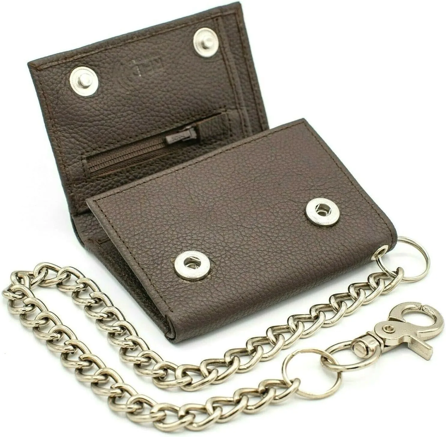Chain Wallets for Men Biker Chains Top-Grain Cow Leather Trifold Wallet With Chain RFID-Safe Snake Texture, Durable Wallet Leather Wallets Design In USA (J110-WC, Brown)