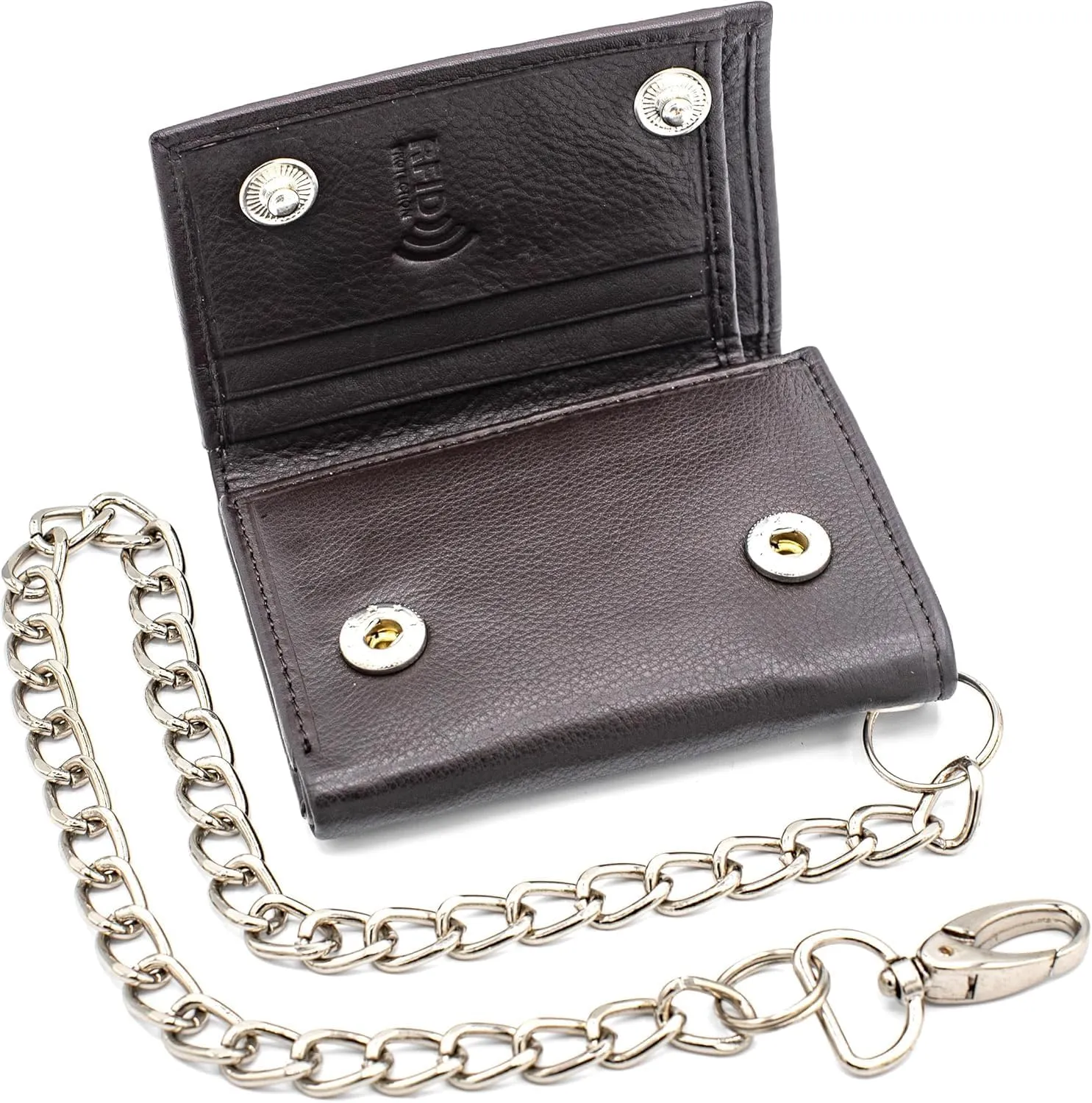 Chain Wallets for Men Biker Chains Top-Grain Cow Leather Trifold Wallet With Chain RFID-Safe Snake Texture, Durable Wallet Leather Wallets Design In USA (J111-WC, Brown)